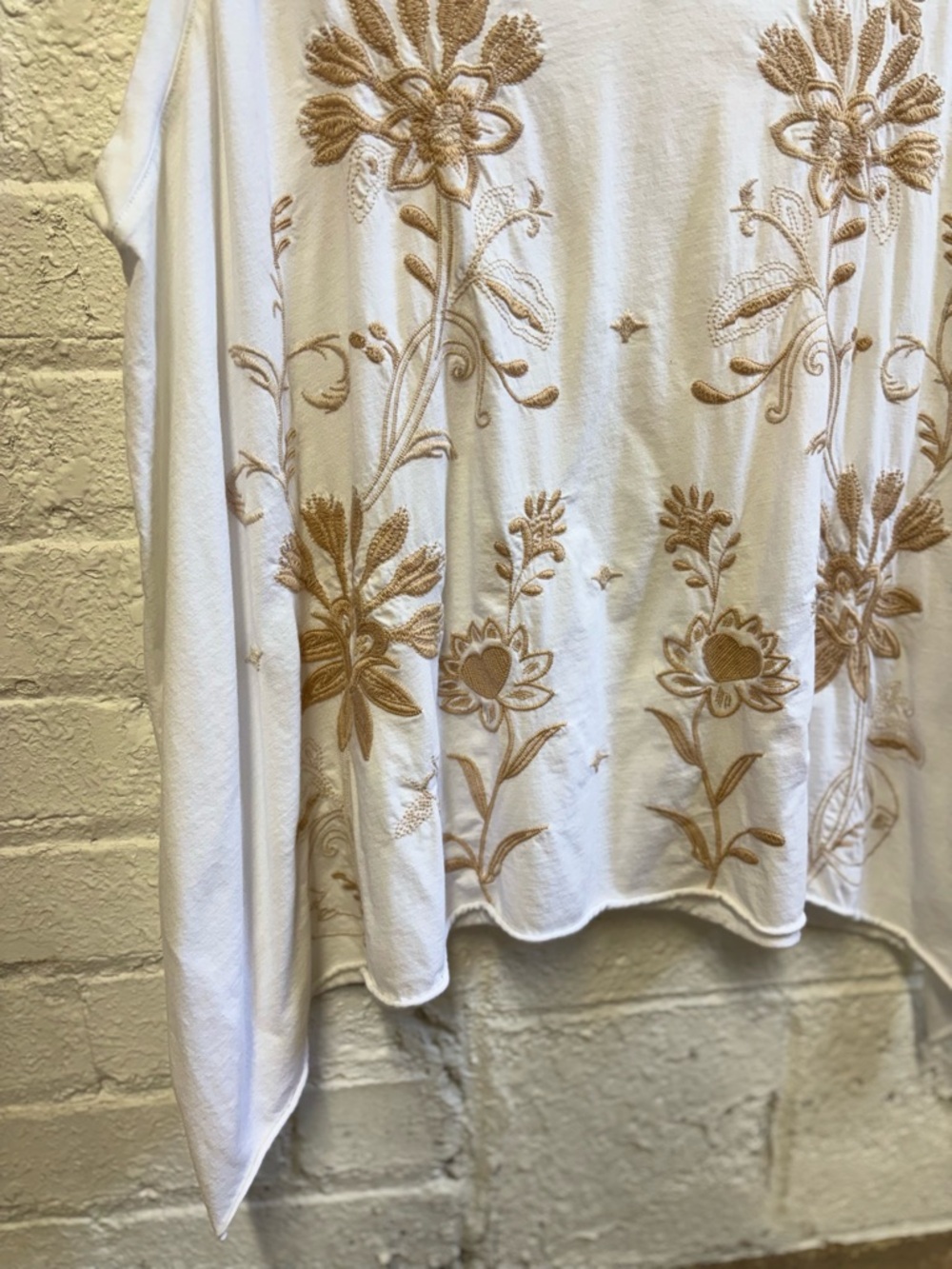 Johnny Was White V-Neck Drape Tank with Tan Floral Embroidery - Picture 5 of 7